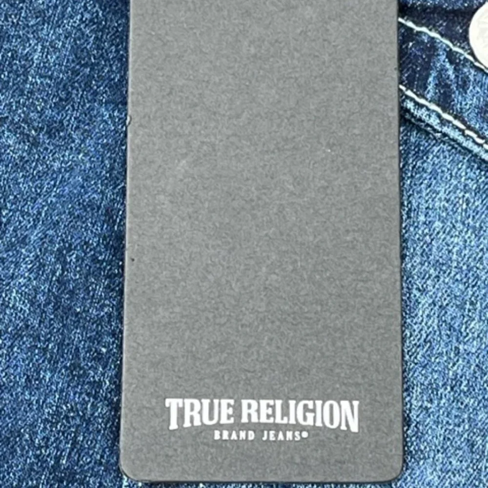 True Religion Geno SN Flap Relaxed Slim Blue Men's Size 33 X 32 Jeans NEW $159